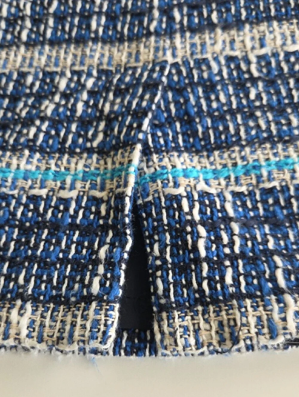 Tory Burch Navy and Aqua Striped Tweed Classic Prep Pencil Skirt Preppy Sz 6